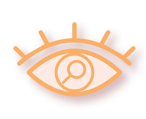 Line illustration of an eye with a search icon in the pupil and eyelashes above it